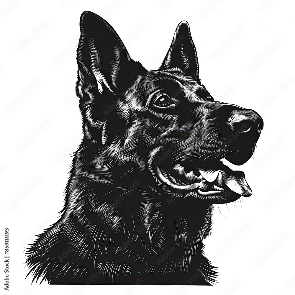 A black and white drawing of a german shepherd dog A black and white drawing of a german shepherd dog
