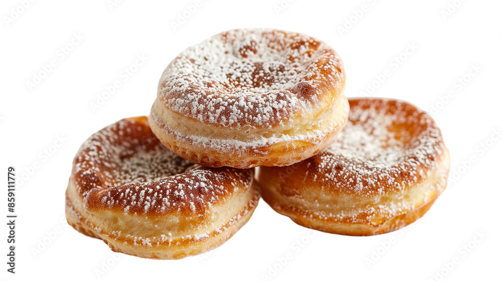 Poffertjes, traditional Dutch mini pancakes, isolated on a white background. Perfect for breakfast or dessert, these fluffy, golden brown treats are dusted with powdered sugar and drizzled with syrup. Poffertjes, traditional Dutch mini pancakes, isolated on a white background. Perfect for breakfast or dessert, these fluffy, golden brown treats are dusted with powdered sugar and drizzled with syrup.