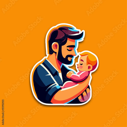 Illustrazione Vettoriale Tenerezza Familiare Padre con Bambino in Braccio