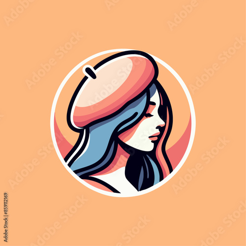 Stylized Illustration of a Woman with Beret in Profile