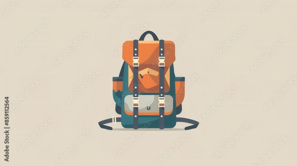 A simple, stylized illustration of a backpack on a minimalist background. The backpack is a symbol of travel and adventure. Generative AI A simple, stylized illustration of a backpack on a minimalist background. The backpack is a symbol of travel and adventure. Generative AI