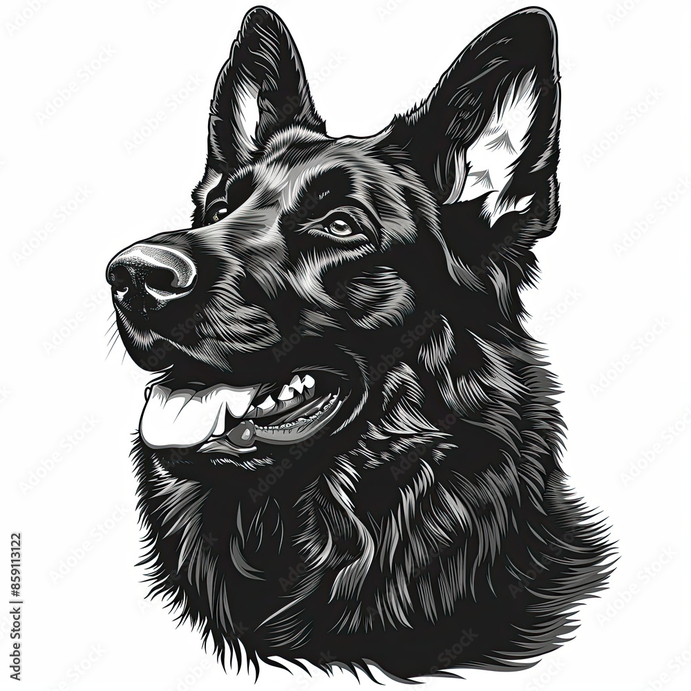 A black and white drawing of a german shepherd dog A black and white drawing of a german shepherd dog