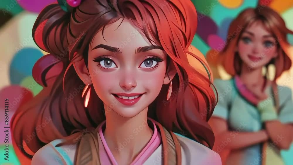 Female friends enjoy ice cream cones and sundaes in summer, National Ice Cream Month, seamless loop animation Female friends enjoy ice cream cones and sundaes in summer, National Ice Cream Month, seamless loop animation