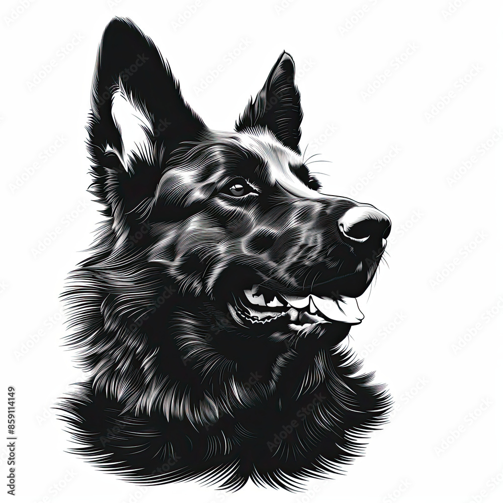 A black and white drawing of a german shepherd dog A black and white drawing of a german shepherd dog