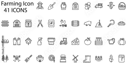 Set of farming icons. Line art style icons bundle. vector illustration