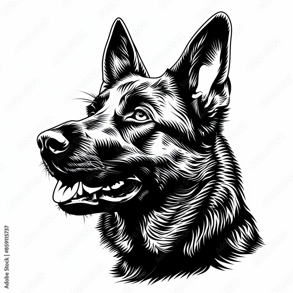 A black and white drawing of a german shepherd dog A black and white drawing of a german shepherd dog