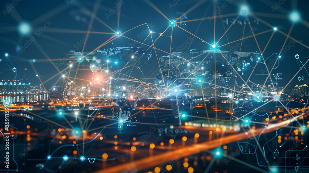 Communication technology with connections around globe Earth showing concept of Internet, cyberspace, global business, innovation, big data science, digital finance, blockchain
Communication technology with connections around globe Earth showing concept of Internet, cyberspace, global business, innovation, big data science, digital finance, blockchain