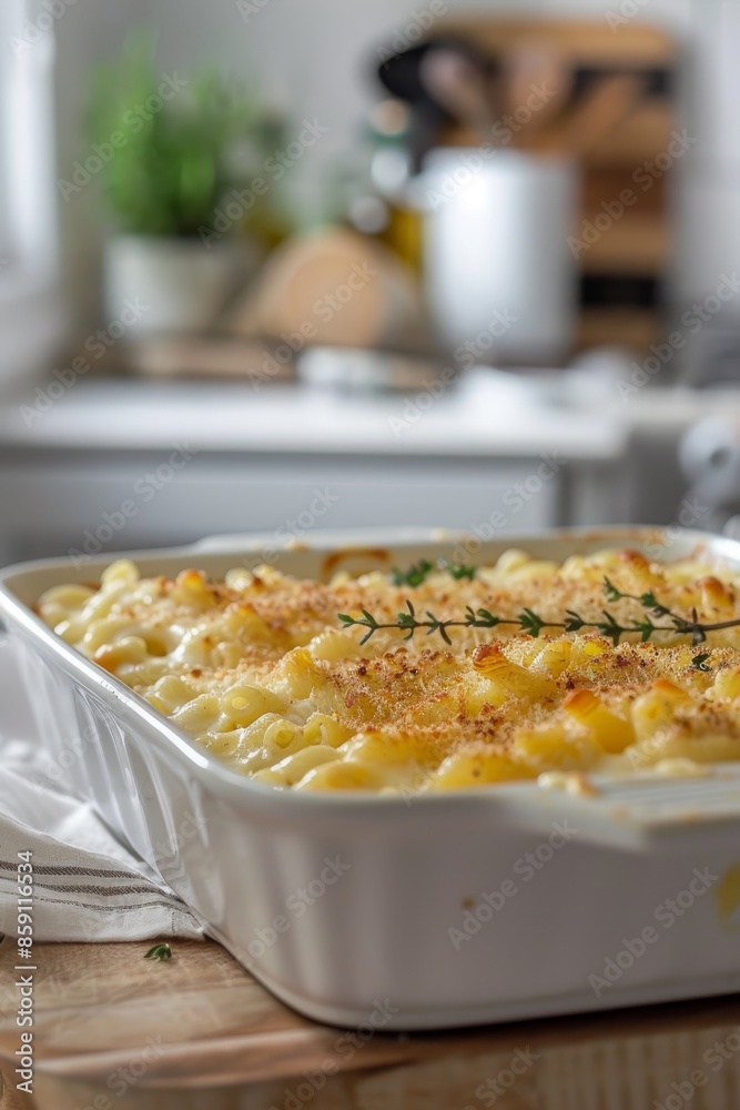 Close Up of Creamy Macaroni and Cheese in a White Baking Dish Close Up of Creamy Macaroni and Cheese in a White Baking Dish