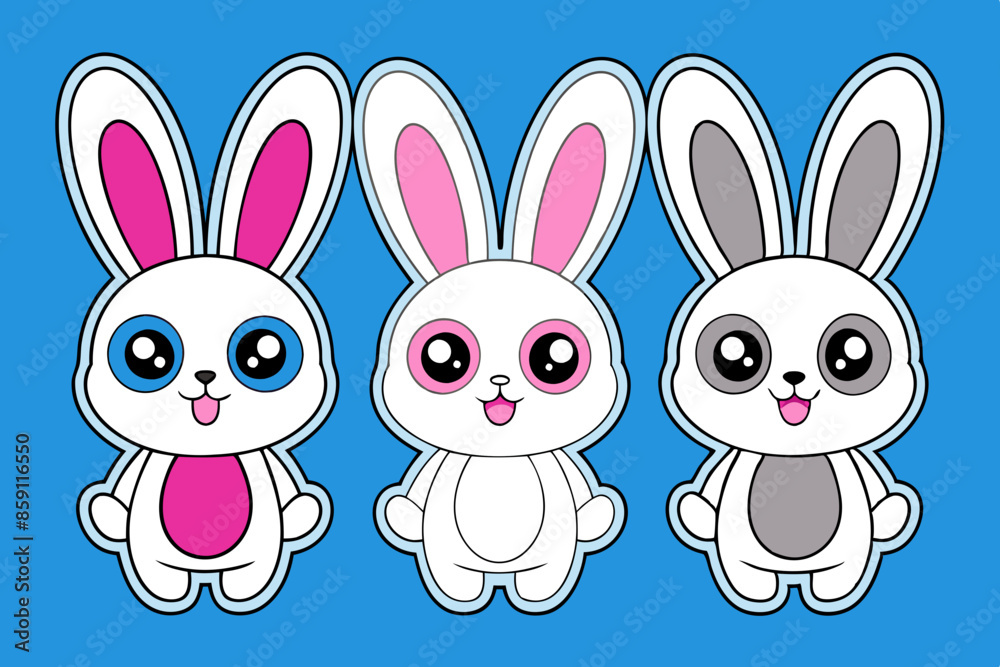 Fototapeta premium cute three Bunny kawaii, vector illustration