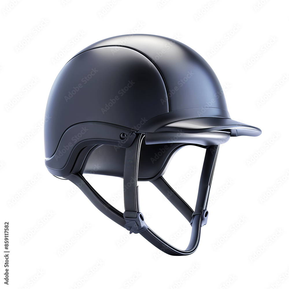 Fototapeta premium Sleek black equestrian helmet with a modern design and sturdy construction for rider protection and style, isolated on a white background.