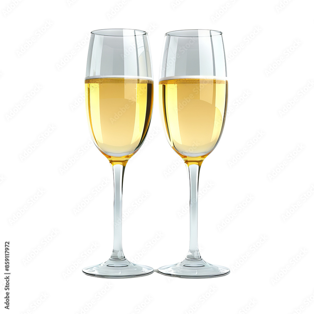 Two elegant champagne glasses filled with sparkling wine, perfect for celebrations or romantic settings. Isolated on a white background. Two elegant champagne glasses filled with sparkling wine, perfect for celebrations or romantic settings. Isolated on a white background.