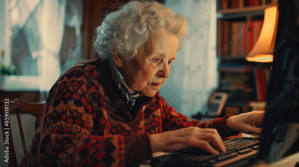 elderly lady working at the computer