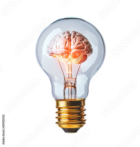 Brain glass bulb on transparent isolated background