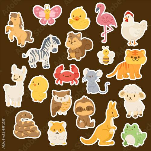 Cute little baby animals set