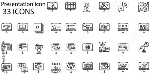 Set of presentation icons. Line art style icons bundle. vector illustration