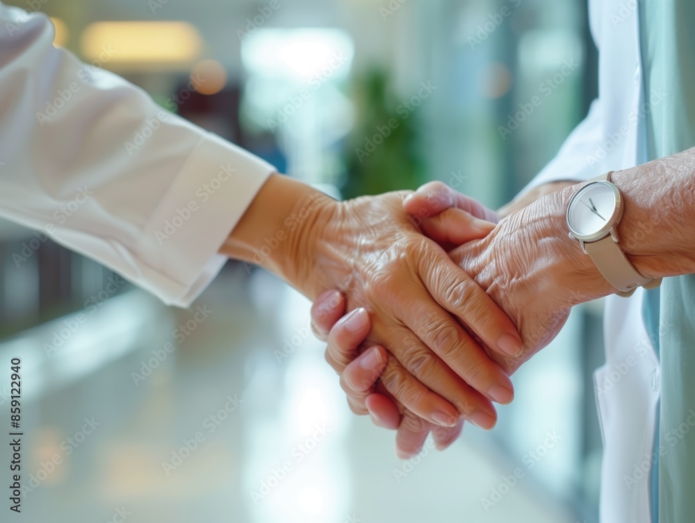 nurse worker supports old patient hold hand