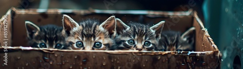 Scruffy Kittens Huddled in ...