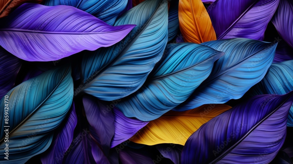 Vivid tropical leaf abstract pattern with colorful palette for striking backgrounds