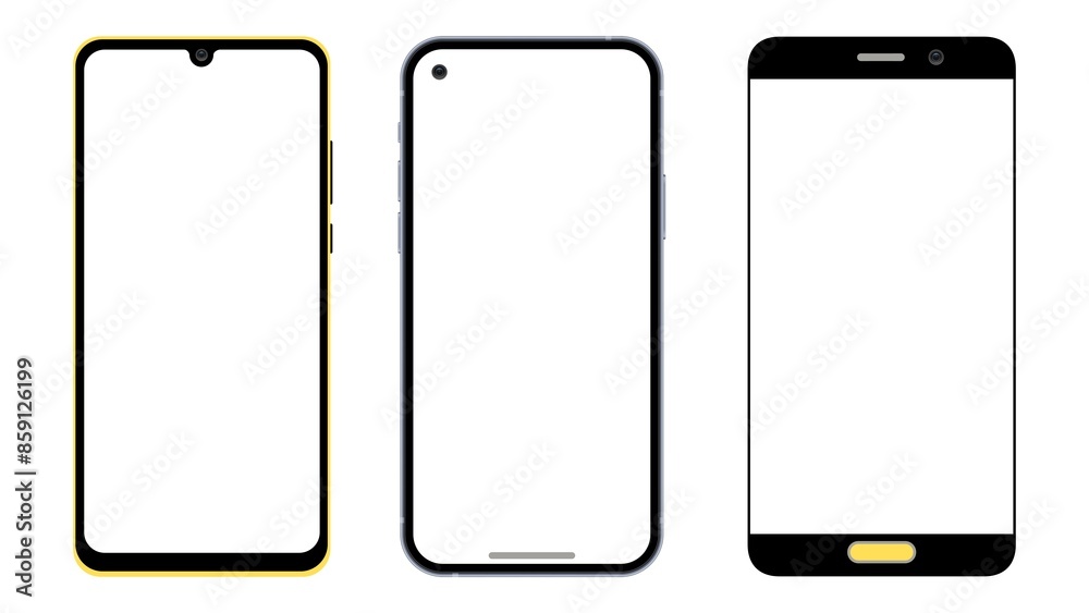 Mobile Screen Mockup With white background. Mobile Screen 3 type mobile illustration design Mobile Screen Mockup With white background. Mobile Screen 3 type mobile illustration design
