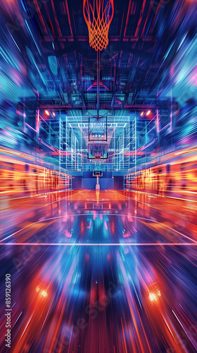 Epic Motion Blur: Cell Phone Zooming Through Symmetrical Basketball Court - Cinematic Digital Art