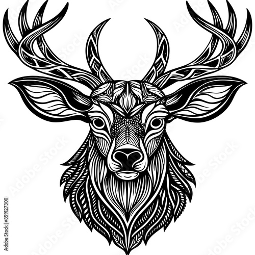 antler head, deer head illustration
