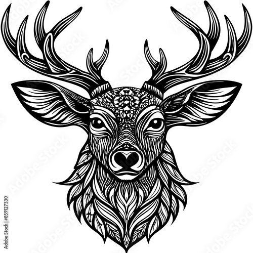 antler head, deer head illustration
