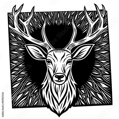 antler head, deer head illustration

