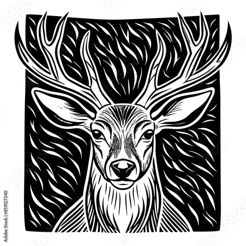 antler head, deer head illustration
