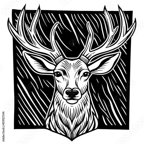 antler head, deer head illustration
