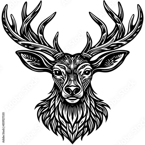 antler head, deer head illustration
