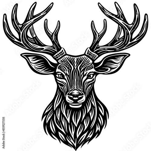 antler head, deer head illustration
