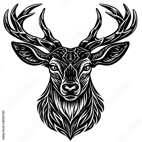 antler head, deer head illustration
