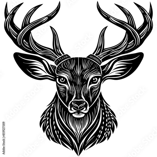 antler head, deer head illustration
