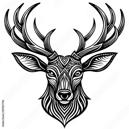 antler head, deer head illustration

