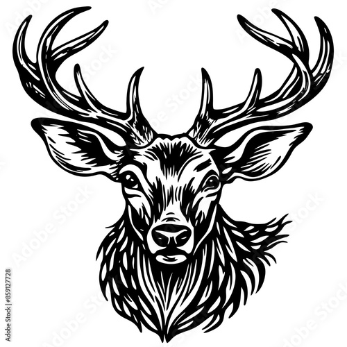 antler head, deer head illustration
