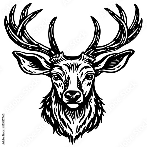antler head, deer head illustration
