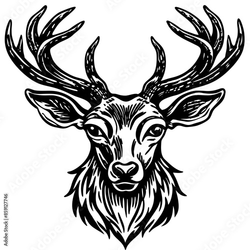 antler head, deer head illustration
