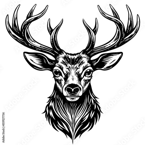 antler head, deer head illustration
