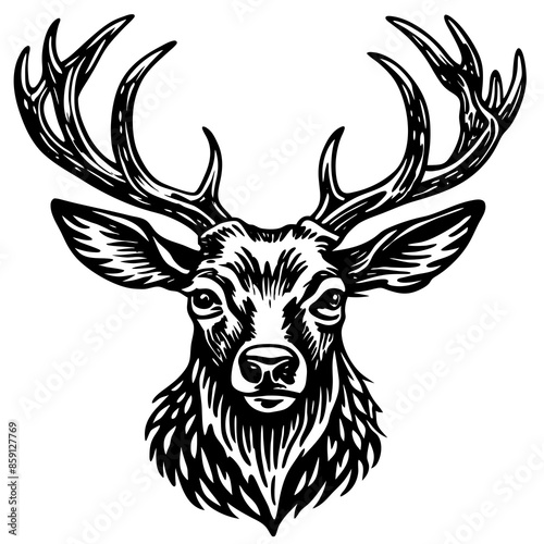antler head, deer head illustration

