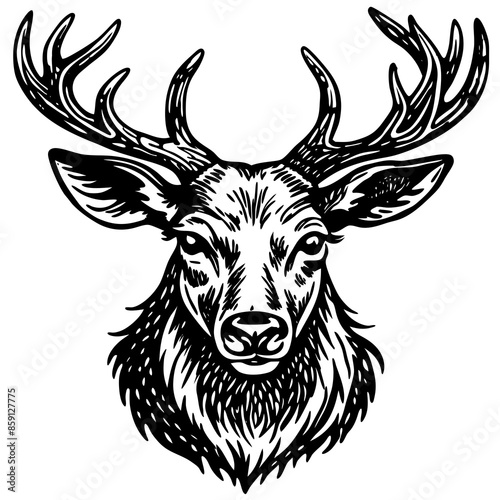 antler head, deer head illustration
