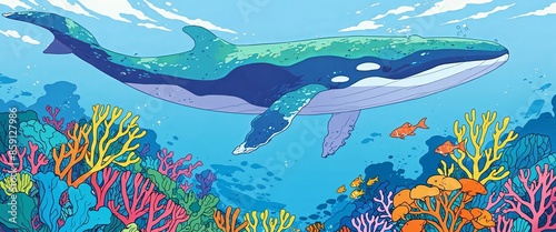 Dive into the captivating world beneath the waves with a fun color by number activity featuring a vibrant underwater scene complete with a majestic whale and colorful seaweeds Get ready to e. photo