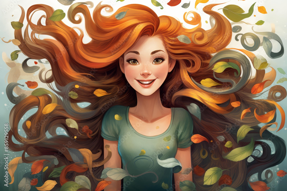 Fun cartoon of a stylish lady with unique hair colors portraying diversity and individuality. Fun cartoon of a stylish lady with unique hair colors portraying diversity and individuality.