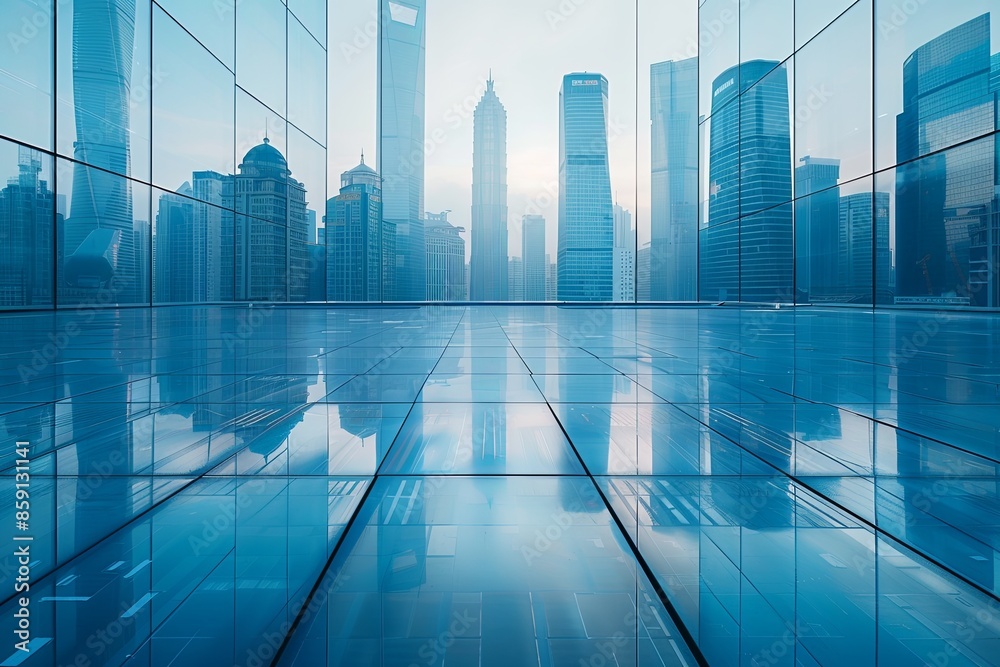 Modern city skyline with skyscrappers and reflection created with Generative AI Modern city skyline with skyscrappers and reflection created with Generative AI