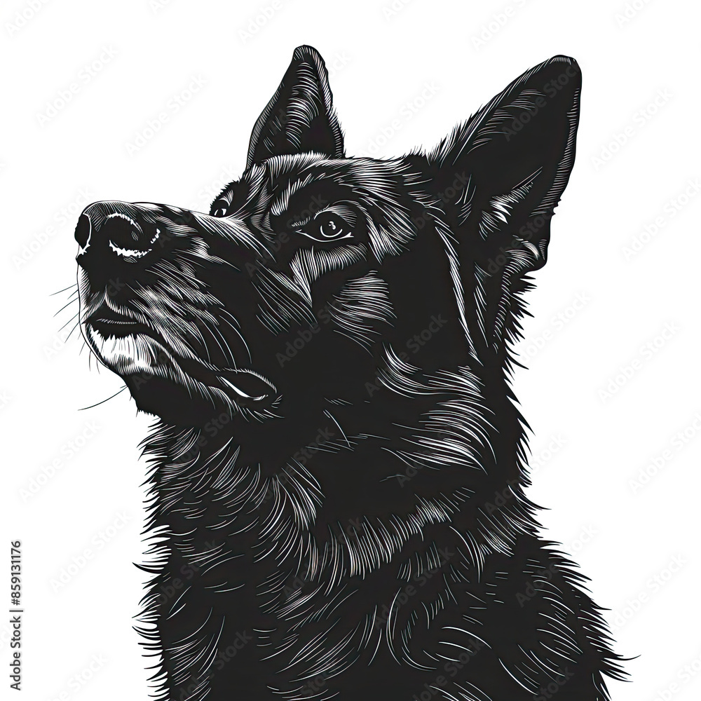 A black and white drawing of a german shepherd dog A black and white drawing of a german shepherd dog