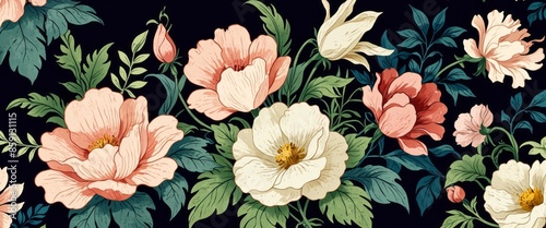 Flowers in Victorian style Classic flower illustration for vintage wallpaper. photo