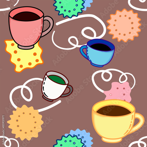 Seamless pattern, graphic pattern, coffee cup bread, coffee shop decoration