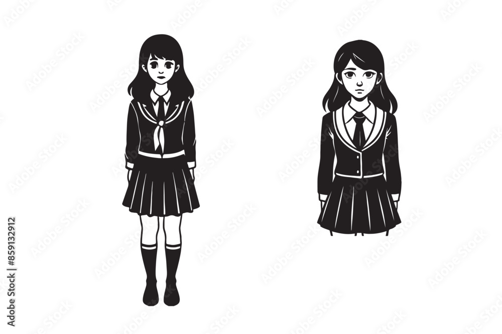 schoolgirl on a silhouette vector style white background schoolgirl on a silhouette vector style white background