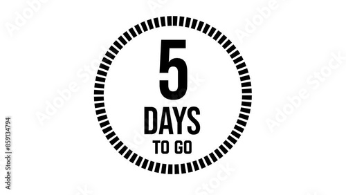5 days to go, 5 days count 2D animation, motion graphics running numbers counting days, 5 days in a month, five days left, 4K HD video with black text Transparent video alpha channel.