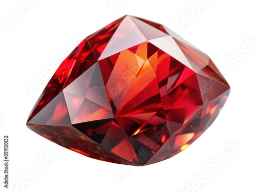 Fiery Red Garnet With Faceted Cut. This stunning gemstone features a deep red hue and exceptional clarity, perfect for luxurious jewelry pieces. Isolated on transparent background, png.