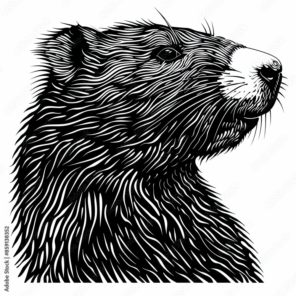 Fototapeta premium A black and white drawing of a furry animal